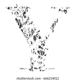 Broken grunge pixelated alphabet.Uppercase letter Y.