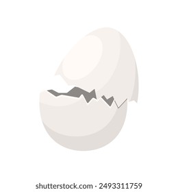 Broken half white egg without chick, empty shell after crash vector illustration
