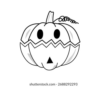 Broken Halloween pumpkin vector with zigzag crack and simple face design.
