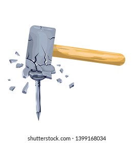 Broken hammer striking nail vector design illustration isolated on white background