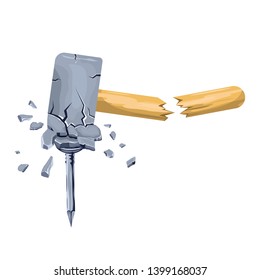 Broken hammer striking nail vector design illustration isolated on white background