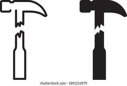 Ein gebrochener Hammer symbolisiert unzerstörbare Vektorsymbol 