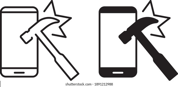 A broken Hammer symbolising Indestructible, vector icon 