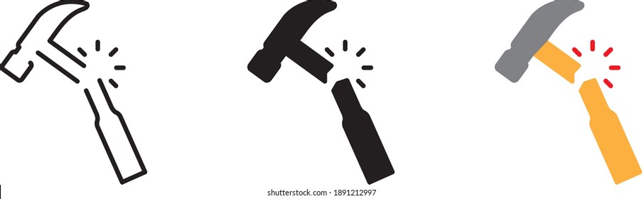 A broken Hammer symbolising Indestructible, vector icon 