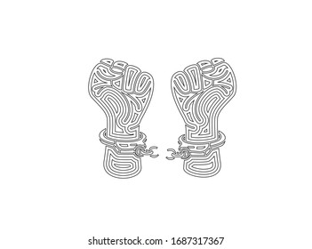 Broken Handcuff Freedom Concept, Hand Drawn Sketch Vector Illustration. 