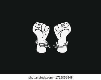 Broken Handcuff Freedom Concept, Hand Drawn Sketch Vector Illustration. 