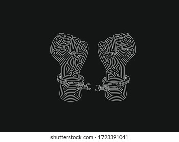 Broken Handcuff Freedom Concept, Hand Drawn Sketch Vector Illustration. 