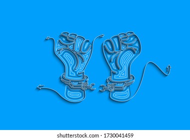 Broken Handcuff Freedom Concept, Hand Drawn Sketch Vector Illustration. 