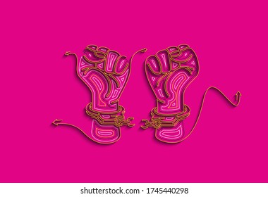 Broken Handcuff Freedom Concept, Hand Drawn Sketch Vector Illustration. 