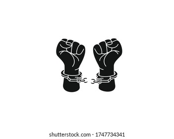 Broken Handcuff Freedom Concept, Hand Drawn Sketch Vector Illustration. 