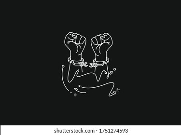 Broken Handcuff Freedom Concept, Hand Drawn Sketch Vector Illustration. 