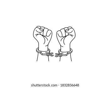 Broken Handcuff Freedom Concept, Hand Drawn Sketch Vector Illustration. 