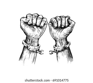 Broken handcuff Freedom concept, Hand Drawn Sketch Vector illustration. 