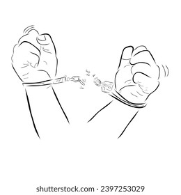 broken handcuff, man under arrest, simple vector hand draw sketch doodle, illustration
