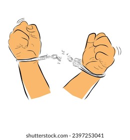broken handcuff, man under arrest, simple vector hand draw sketch doodle,  illustration

