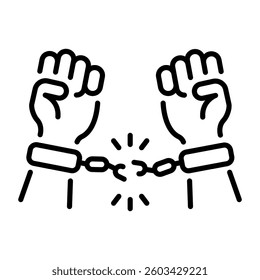 A broken handcuffs depicting freedom, line style icon 