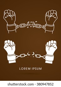 Broken handcuffs for freedom graphic vector.