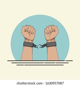 Broken Handcuffs on Hand vector Illustration for template design