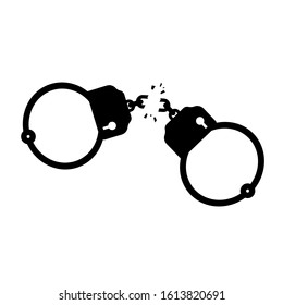 Broken handcuffs silhouette icon. Clipart image isolated on white background