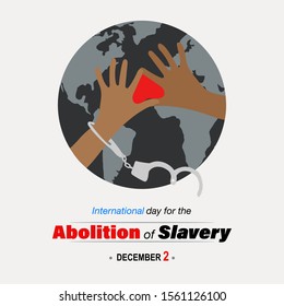 Broken handcuffs, taste of freedom, joining hands, sign of love. Creative banner/ poster/ad/ campaign for Abolition of slavery, worldwide on December 2. 