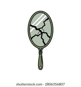 Broken handheld mirror reflecting cracks symbolic of bad luck bad omen danger vector
