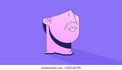 Broken head sculpture lo fi chill wallpaper. Fragmentary colossal head. Contemporary sculpture 2D vector cartoon object illustration, vaporwave background. 80s retro album art, synthwave aesthetics