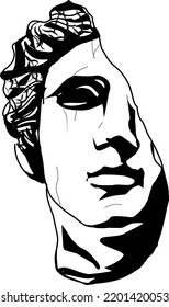 Broken head of statue sculpture color sketch engraving vector illustration.T-shirt apparel print design. Scratch board imitation. Black and white hand vector illustration,Vector line art.Hand wark.