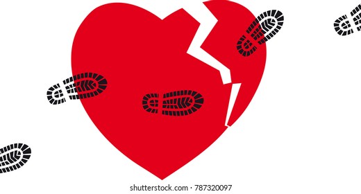 Broken heard with boot prints going over it, EPS 8 vector illustration