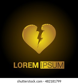 Broken Heart 3D Golden Metallic Premium Royal Corporate Logo / Icon