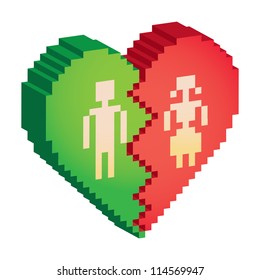 broken heart 3d pixels - illustration