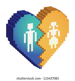 broken heart 3d pixels - illustration