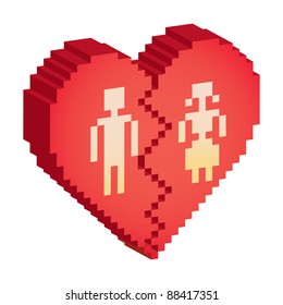 broken heart 3d pixels - illustration