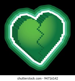 broken heart 3d pixels on dark background - illustration