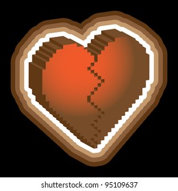 broken heart 3d pixels on dark background - illustration