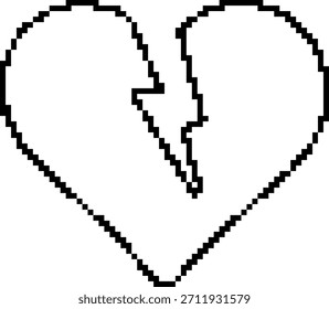 Corazón roto icono de píxel de 8 bits. Ilustración vectorial.