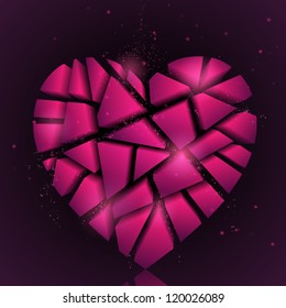 Broken heart. Abstract vector background. Pink heart. Valentines day background. Holiday background