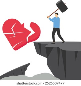 Broken heart. After love failure, burnout or no inspiration. Flat vector illustration

