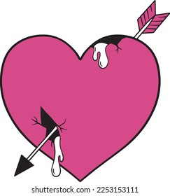 Broken heart with an arrow. emo style hand drawn