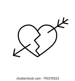 broken heart with arrow thin line black icon