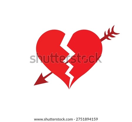 Broken heart with an arrow through it on symbolizing love gone wrong