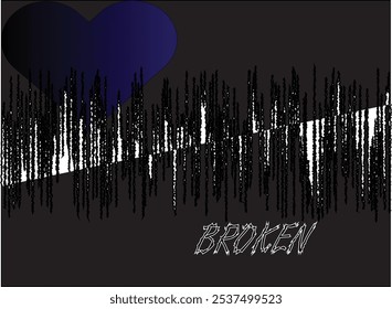 broken heart art poster with blue gradient 