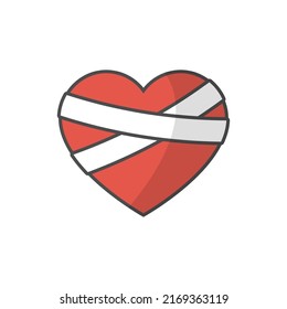 Broken heart with bandage icon. Vector illustration isolated.