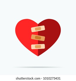 Broken Heart with bandage. Isolated Vector Illustration