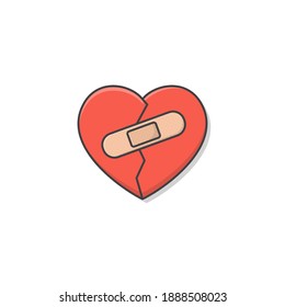 Broken Heart With Bandage Vector Icon Illustration. Plaster Love Heart Flat Icon