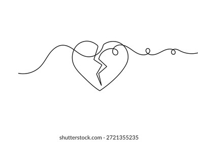 Arte vectorial de contorno aislado de estilo minimalista de dibujo continuo de una línea de latido del corazón roto
