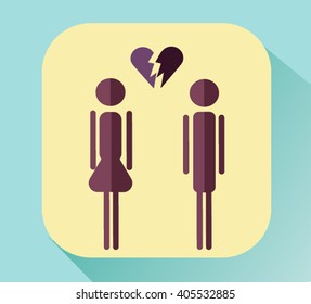 broken heart between the two silhouettes.The concept of family psychology.vector illustration