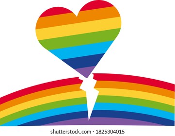 Broken heart with big rainbow hearts on a white background. Symbol minority of homosexuals and lesbians and gay.
