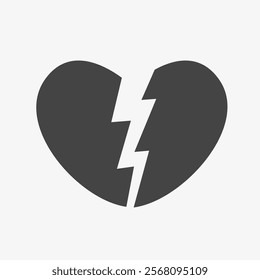 Broken heart black icon. Dislike emblem. Crisis symbol. Vector illustration