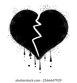 Broken heart with black spray paint graffiti