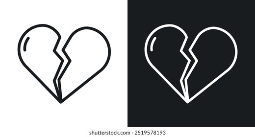 Broken heart black and white icon.